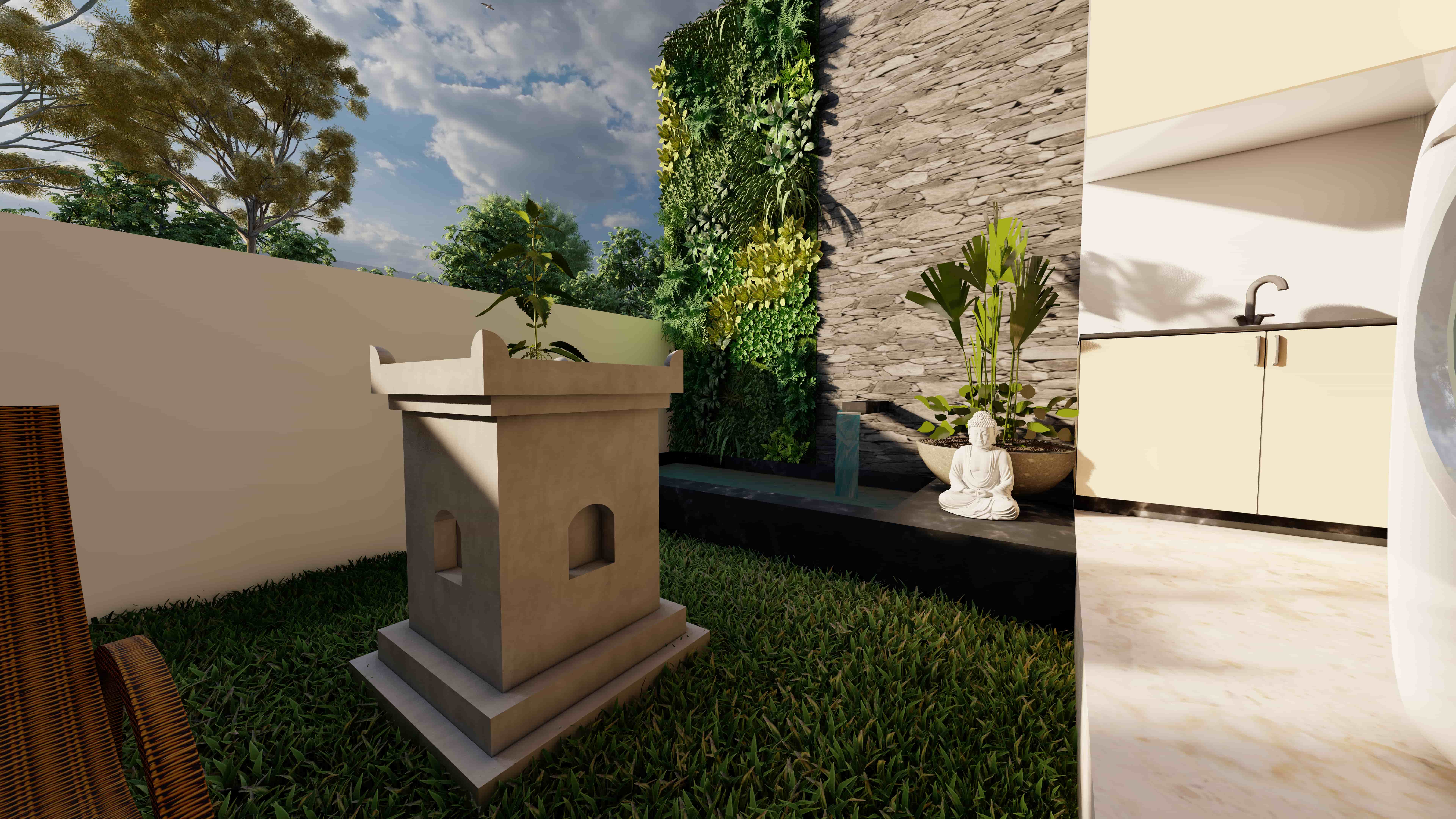 Tulasi pot in a garden